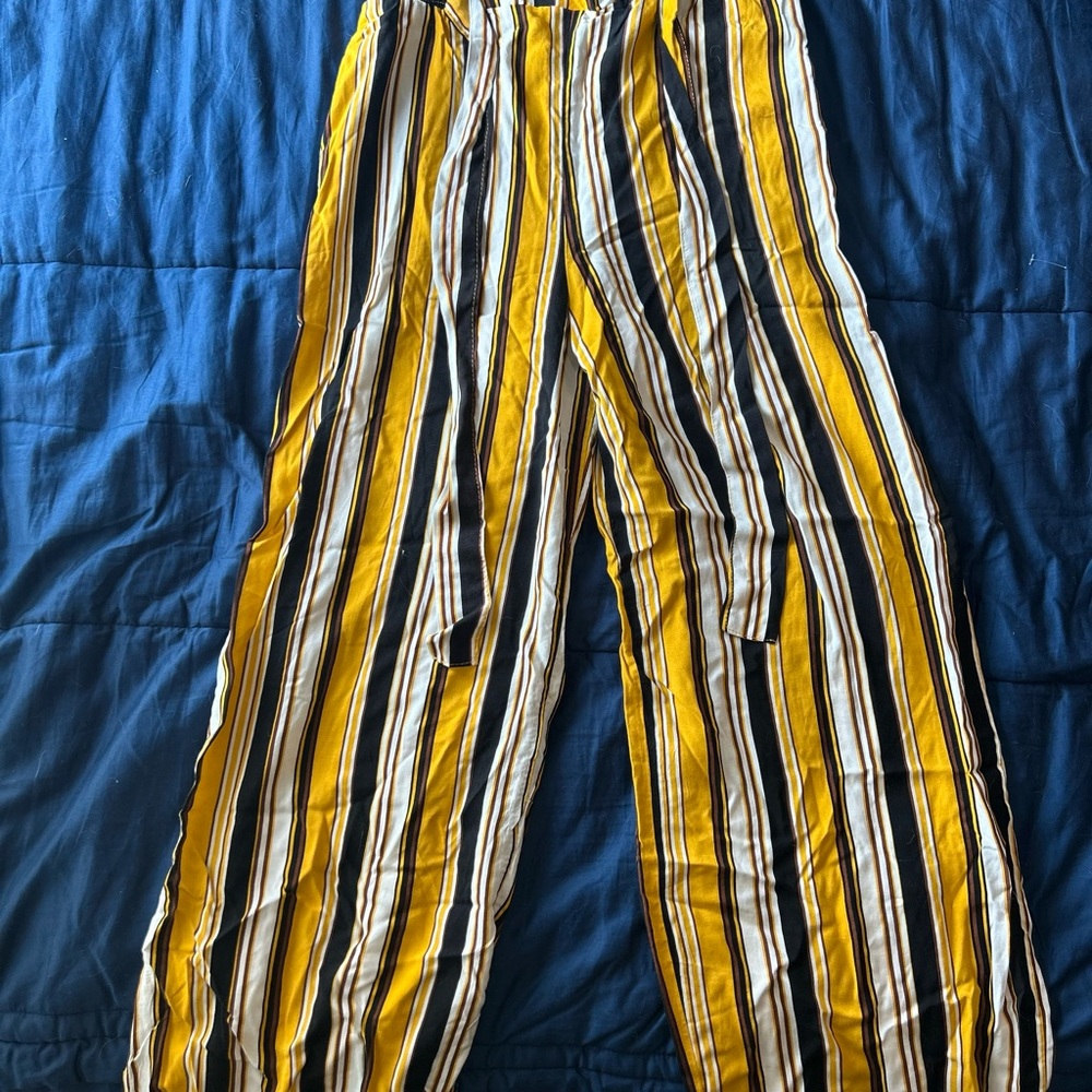 Striped Yellow and Black Wide-Leg Pants